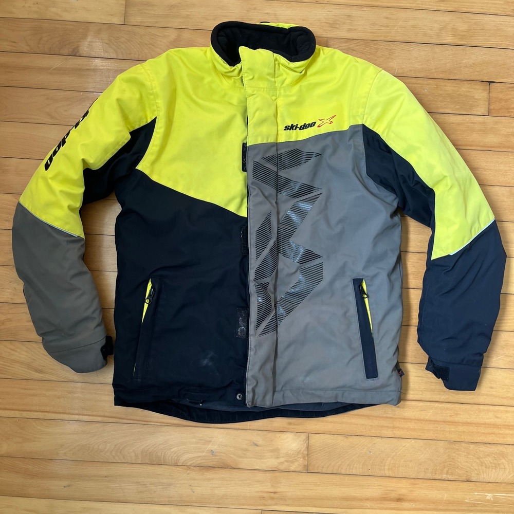 Ski-Doo X-Team Snowmobile Jacket Yellow Grey Black Mens Size 14 BRP Winter Coat